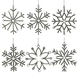 Set of 6 Handmade Snowflake Iron and Glass Decor Valentine Ornaments, 6 Inches