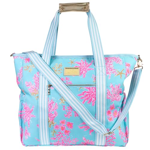 Lilly Pulitzer Blue Beach and Picnic Cooler, Insulated Bag with Adjustable Shoulder Strap and Zipper, Large Soft Cooler for Groceries or Travel (Royal Coral)