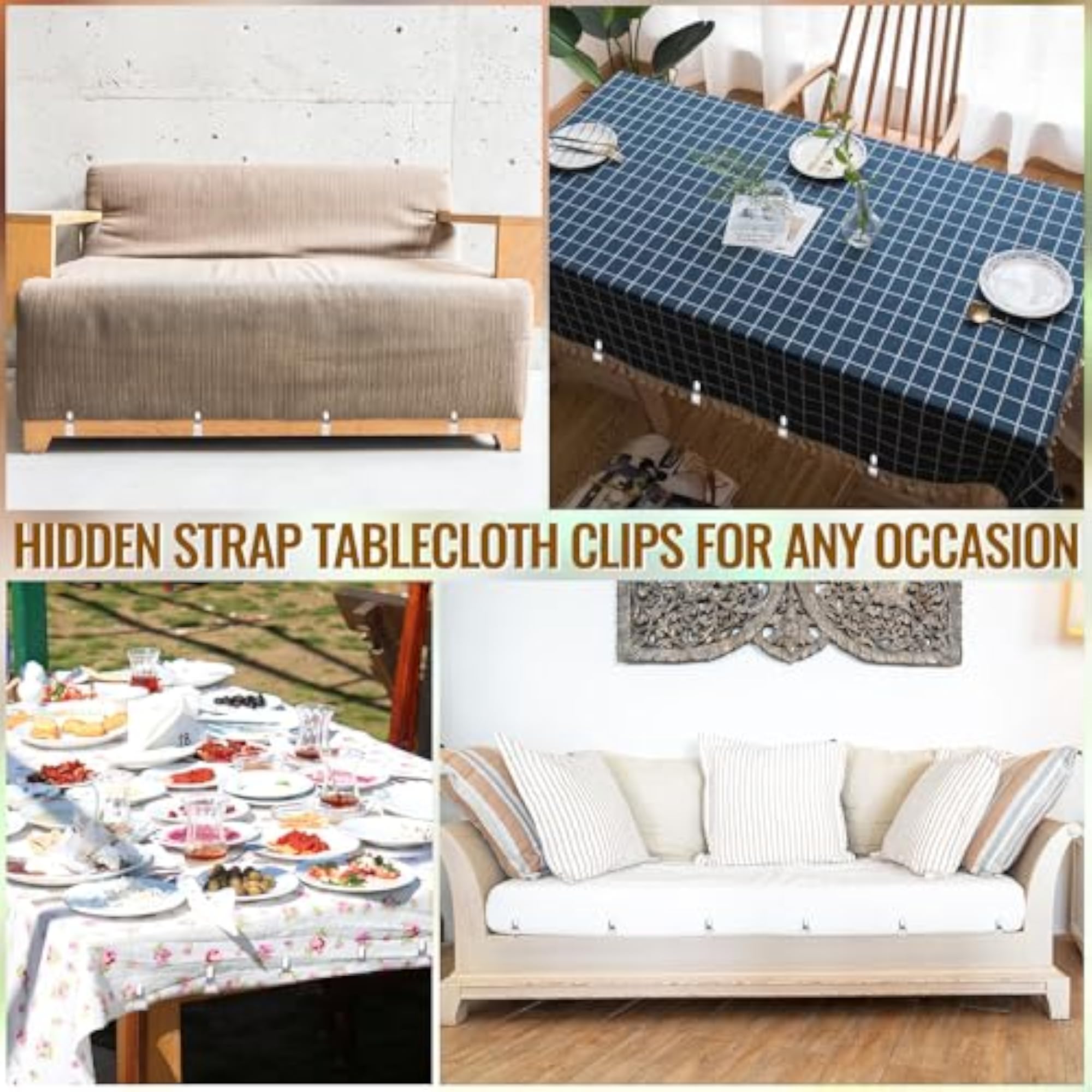 6 Pack Hidden Strap Tablecloth Clips, White