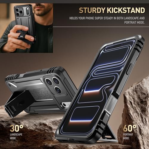 Image of Poetic for iPhone 17 Pro Case with Camera Control Capture Button, [Built-in Stand] [Built-in Screen Protector] Full-Body Military Grade Rugged Phone Case for iPhone 17 Pro, Black