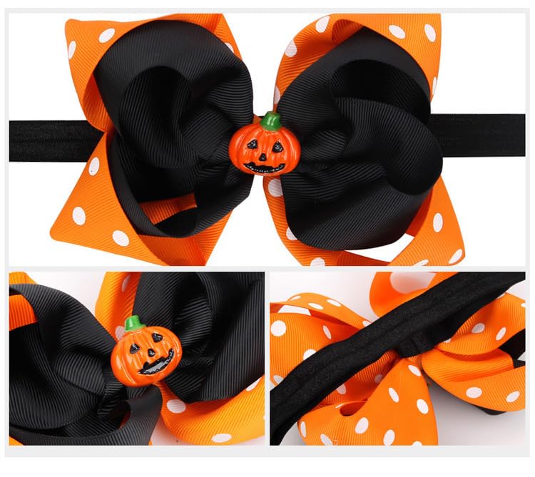 JIAHANG Baby Girls Halloween Hair Bow Headband, Nylon Elastic Ribbon Hair Bands Festival Hair Decoration for Newborn Infant Toddler (halloween 2)3