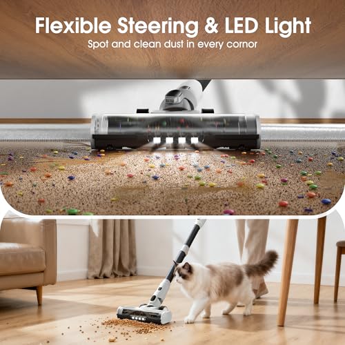 Image of Cordless Vacuum Cleaner, Upgraded 650W 55KPa 70Mins Runtime Stick Vacuum Cordless, Self-Standing Lightweight Vacuum Cleaners for Home with LED Headlight Touch Screen, for Pet Hair /Carpet /Floor