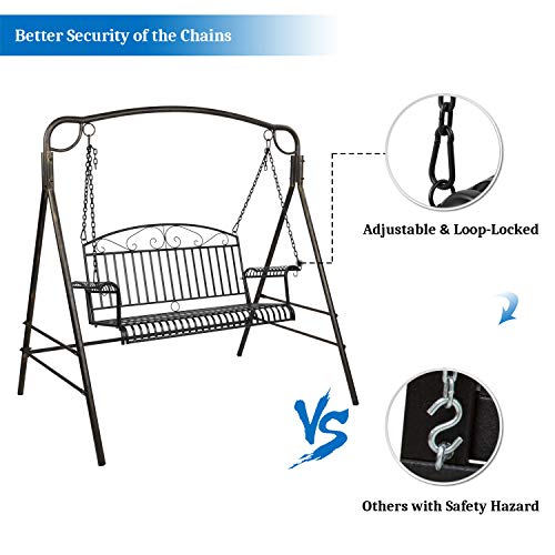 image for VINGLI Upgraded Metal Patio Porch Swing, 800 LBS Weight Capacity Steel