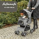 Trixie Hunde-Buggy – Transportlösung für Hunde – schnell faltbar – gefederte 360°-Fronträder – grau – 47 × 100 × 80 cm