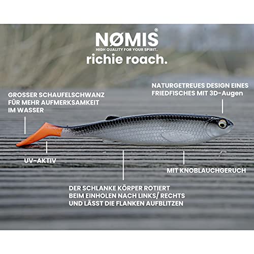 NØMIS Gummifische Richie Roach | Gummifisch Set 5er x 10 cm | Angelzubehör | Gummifische Set Hecht Zander Dorsch u. Norwegen Angeln | Angelköder | Gummiköder | Barsch