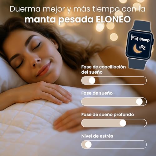 ELONEO Manta con Peso 200x200 cm con 9 kg, certificada por TÜV y Oeko-Tex, Manta Pesada para Dormir de 100% algodón - imagen 8