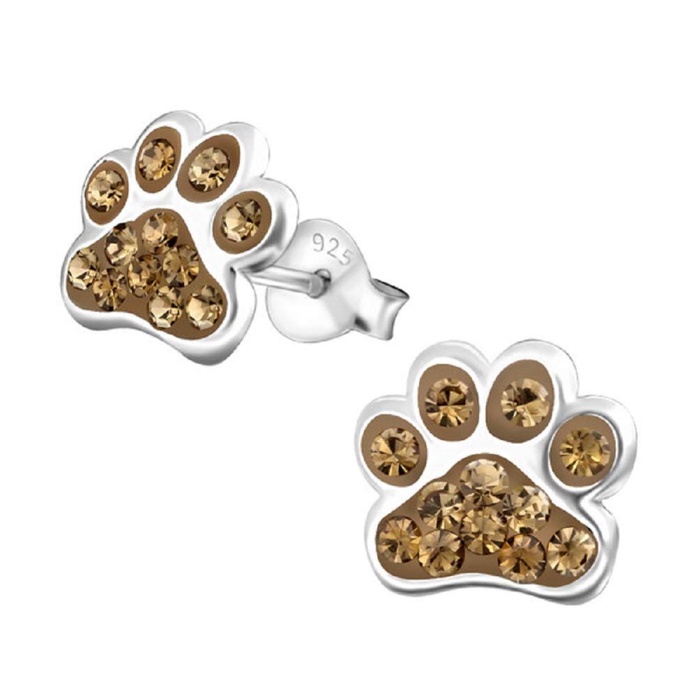 Laimons - Boucles D'Oreilles Fille Argent Sterling 925 - Motif Patte De Chien Pailleté - 8 Mm - Avec Coffret Cadeau