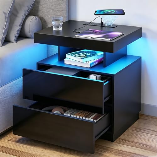 HOMMPA LED Nightstand with Wireless Charging & USB