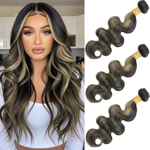 16 18 20 Inch Black Blonde Human Hair Bundles Body...