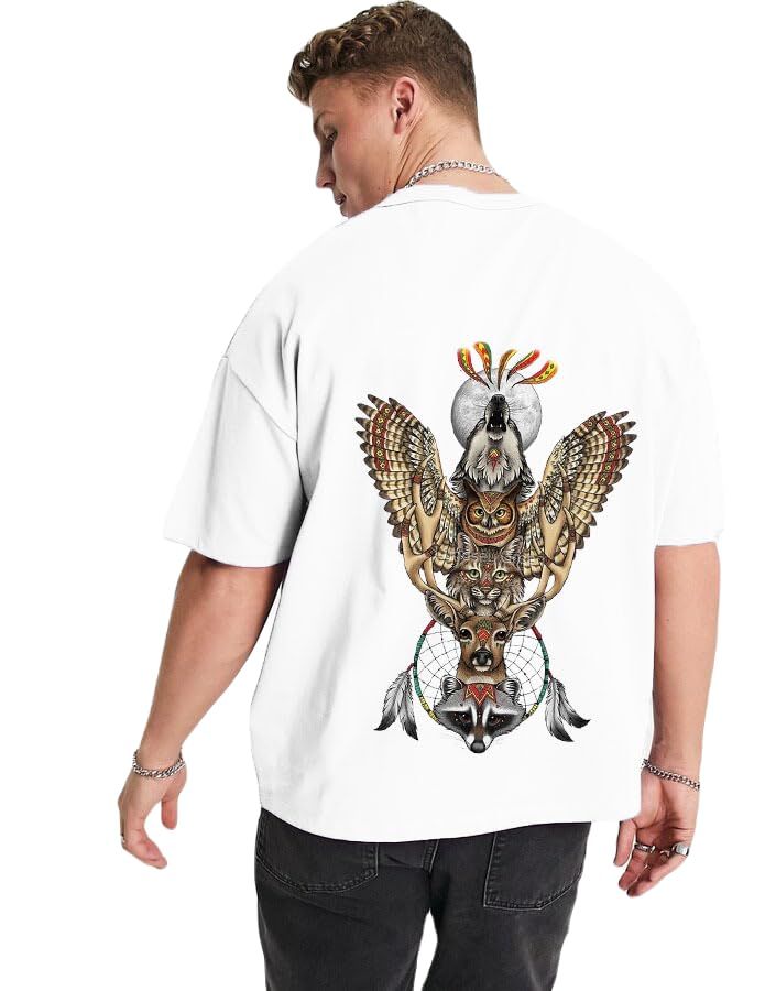 Polyester Round Neck Half Sleeve Oversized Fit Casual Printed T-Shirt for Men (White2, XL) (Men-OVG-1075)-image-15
