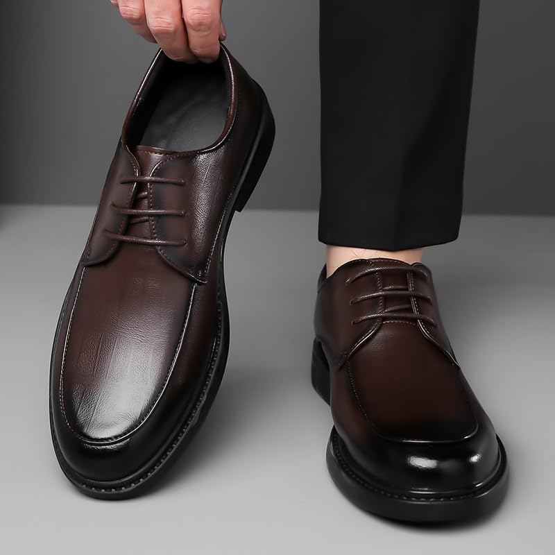Scarpe eleganti oxford da uomo Stringate Punta tonda brunita Grembiule in ecopelle Scarpe derby Tacco largo Suola in gomma Basso resistente antiscivolo Classico
