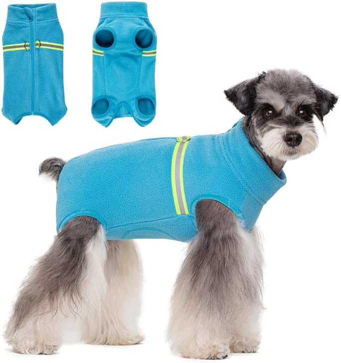 Dog Warm Coat, Polar Fleece Dog Pajamas Bodysuit for Small Medium Dogs Cats Walking Hiking Travel Sleeping, Cold Weather Puppy Vest…
