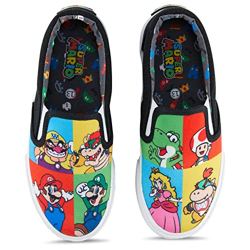 Nintendo Boys Mario Athletic Sneakers - Super Mario Slip On Shoes - Mario, Luigi, Kirby and Donkey Kong Slip On Canvas Sneakers (Black, 3)2