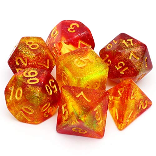 PJOY DND Dice Set Polyhedral D&D Dragon Dice for Dungeons and Dragons Pathfinder Shadowrun Role Playing Games-Red Yellow Glitter