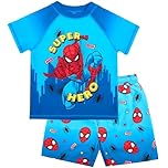 Marvel Spiderman Swim Set for Boys 2 Piece Swimming Shorts & T-Shirt UV Sun Protection Swimming Costume for Boys Age 2-6 Blue