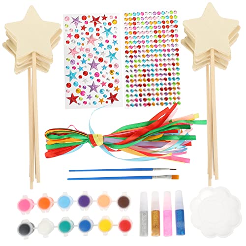 VANZACK 1 Set Unfinished Star Wand Painting Kit Color Pigment Set with Brushes Stickers for DIY Crafts for Classroom Projects Birthday Party Activities