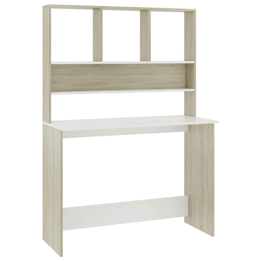 Desk Tavolo Gaming Scrivania Ufficio Tavolo Consolle Scrivania e Ripiani Bianco Rovere Sonoma 110x45x157 Multistrato per Camera Da Letto Studio Sala Studio Soggiorno