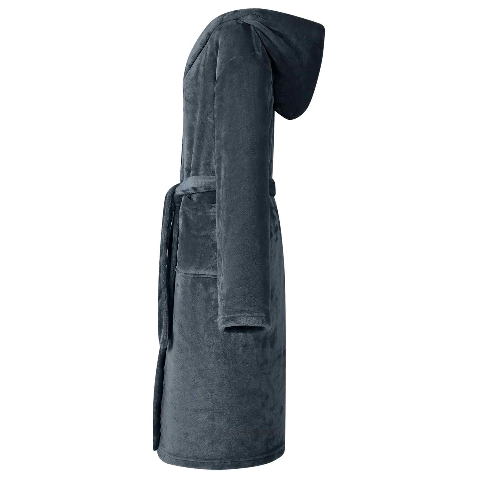 Bademantel Hoodie Marineblau XXXL Flanell bequemer Loungewear Hausanzug mit extra-warmem Kapuze, praktischen Taschen, leichtem Stoff ideal für Entspannung