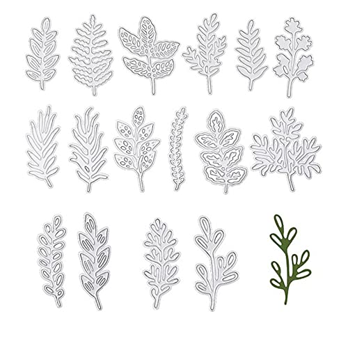 16 Pièces 3D Feuilles Cutting Dies, Métal Dies Scrapbooking Feuilles,Forme Feuilles Pochoirs, pour Scrapbooking DIY, Cartes de Noël, Gaufrage Artisanal, argent Cover