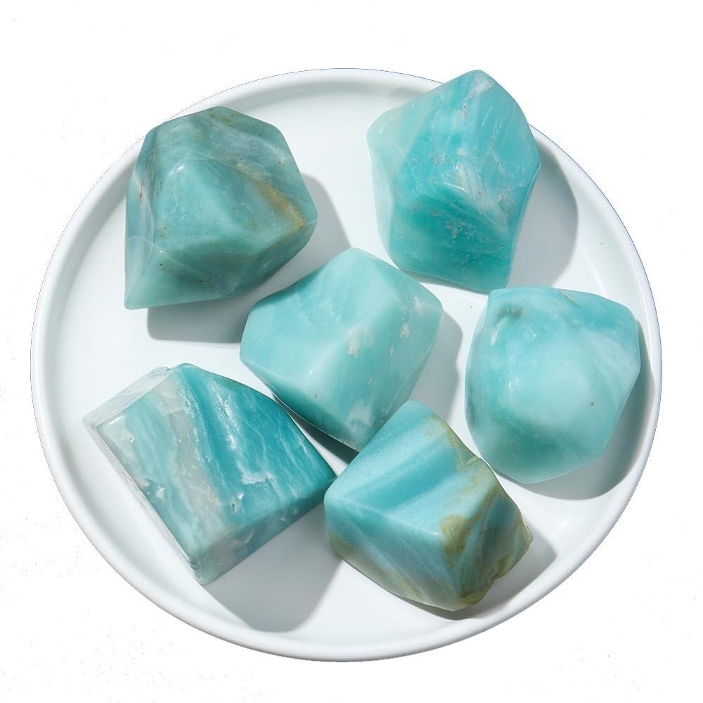 decorazione della stanza Decorazione della casa in pietra di incenso originale con geometria poliedrica di amazzonite naturale, cristallo azzurro cielo(Size:60-70g)