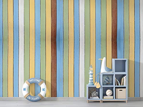 Image of DWELLSINDIA Painted Wood Self Adhesive Wallpaper Peel & Stick, Waterproof, Scratch Resistant, Laminated (41cm x 244cm, Multi)