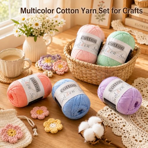 Image of Katech 1OO% Cotton Yarn for Crocheting-12 * 45g /175yd, Baby Cotton Yarn Set