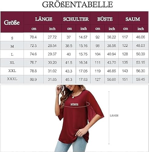 Actcat Damen Mesh Rüschen Blusewith 3/4 Ärmel - Umstandsbluse Elegante Flowy Top mit Crinkle Stretch fabric for Damen