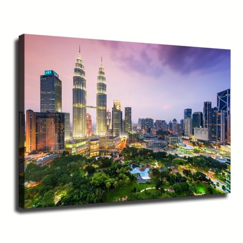 Malaysian Cityscape Kuala Lumpur Skyline Poster Canvas Painting HD Picture Print for Living Room Modern Family Background Wall Art Decor (Unframe,24x36inch)
