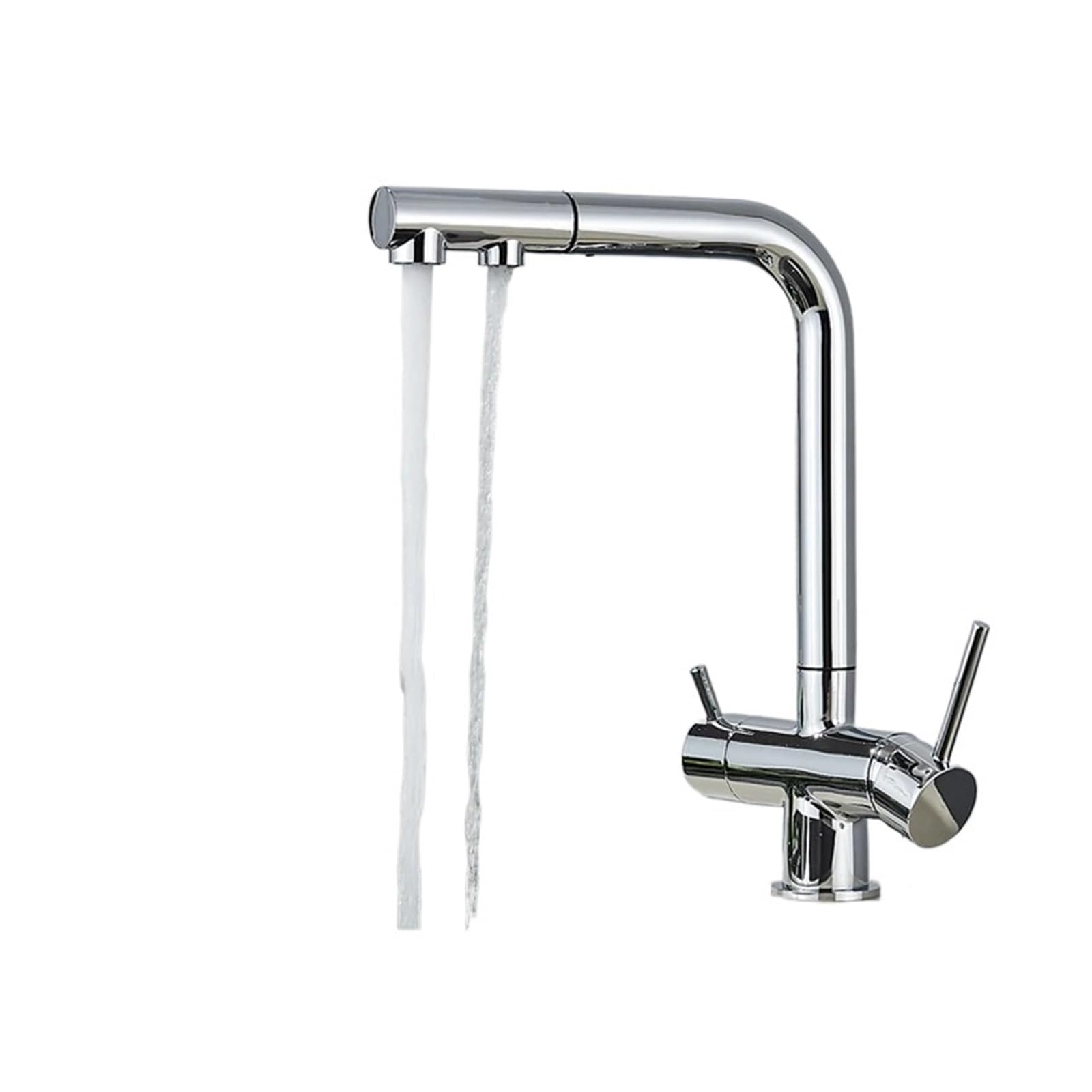 Kitchen Faucets, Waterfilter Kitchen Faucet, Dual Handles Deck Mounted Pull Out Mixer Tap, 360 Degree Rotation Water Purification Crane(C A)
