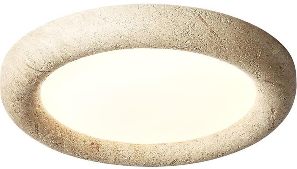 LYOUAE Mid Century Yellow Travertine Ceiling Light Round Natural Stone Ceiling Lamp