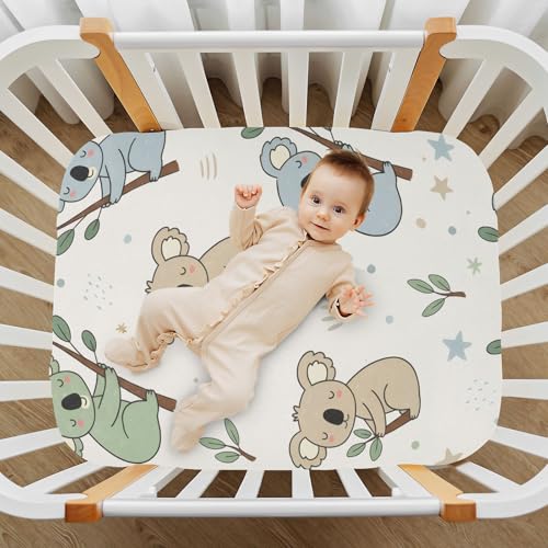 Image of Koala Patter Crib Sheets Stretchy Portable Sheets for Baby Toddler Breathable Soft Crib Mattress Sheet for Girls Boys