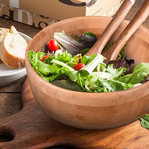 Ginsent Bamboo Salad Bowls Set, 3 Pack Stackable Salad Serving Bowls, Eco Friendly Natural Wooden Bowls For Food, Salad, Fruit, Rice, Pasta, Soup, Cereal, Snack And Nuts #TOP4