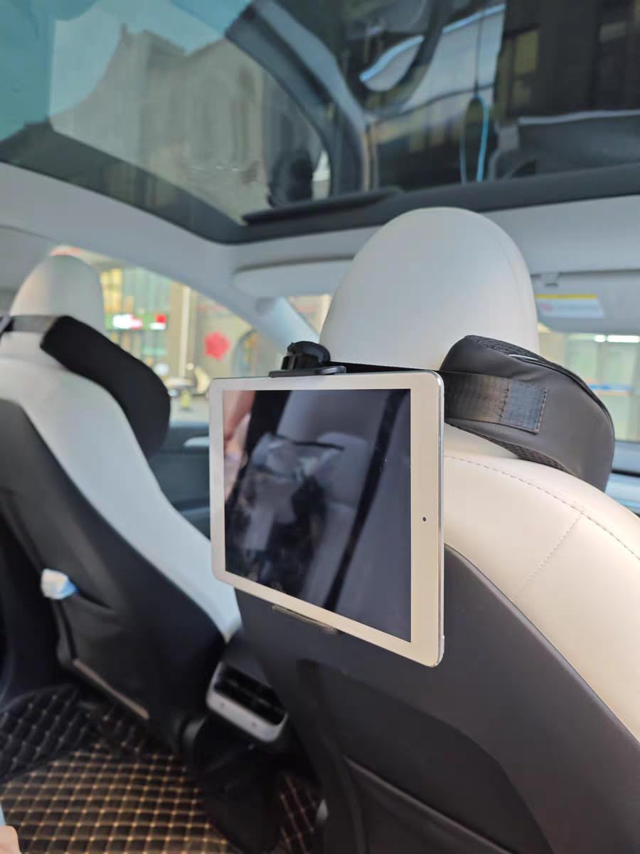 Headrest Tablet Holder for Tesla Model 3/Y Friendly Back Seat Tablet Mount, Road Trip Essentials for Kids iPad Pro Air 6-13",360° Adjustable Travel Rotation Stand Accessories (1 piece)