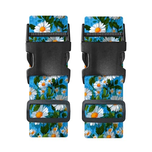 Image of Nuxovilar Luggage Straps Set for Suitcase 1.96x71in Polyester | Cargo Strap Travel Belt Security Buckle Band Spring Trip Weekend Getaway Airport (White Daisies)