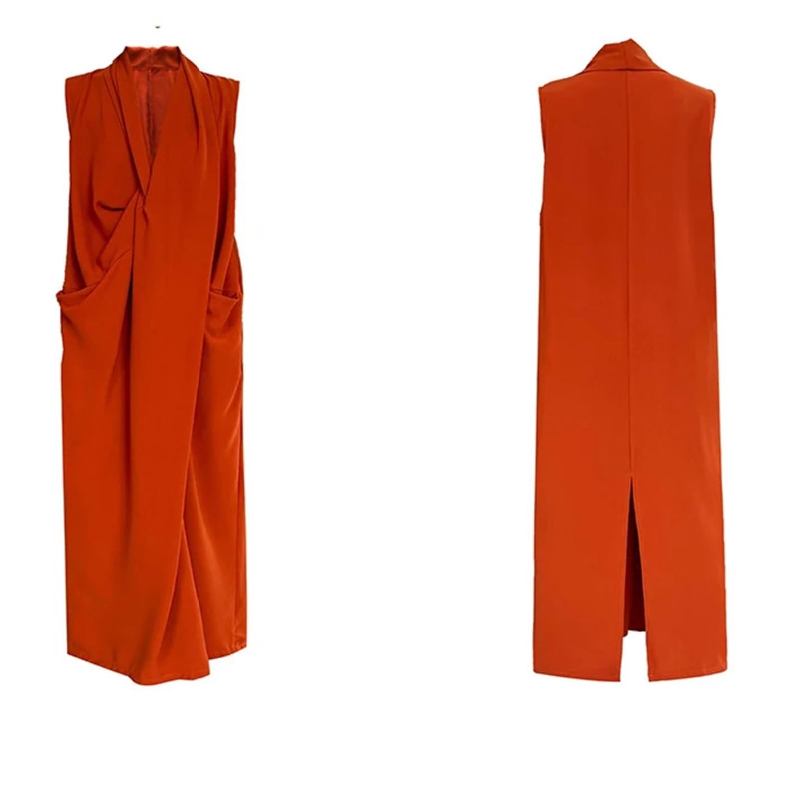 Vestido Sin Mangas Vestido Femenino sin Mangas con Temperamento de Color sólido, Escote en V Profundo, Pliegues, Vestido Largo Suelto Informal para la Mujer