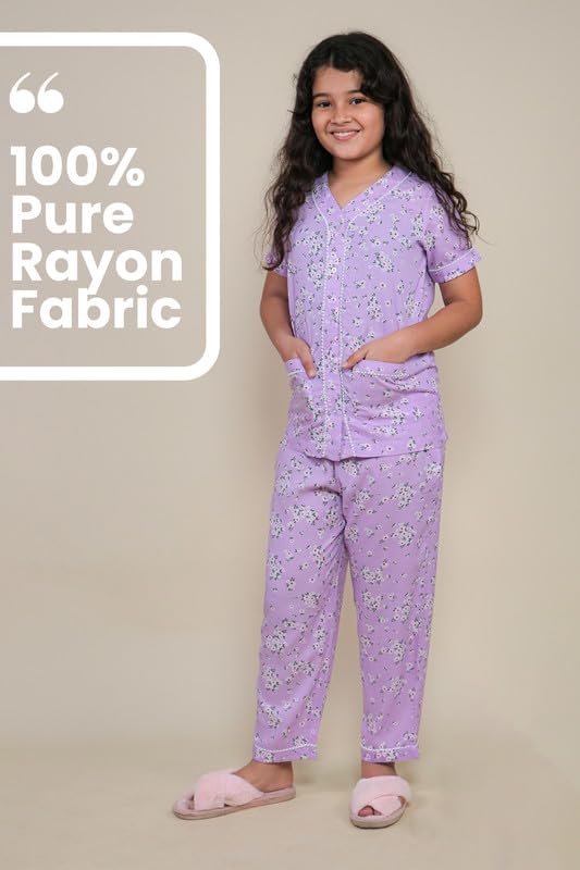 Image of Tweeny Mini Kids Girls Night Suit | Sleepwear | Nightwear | Nightdress Summer Half Sleeve Shirt with Pyjama Combo Set