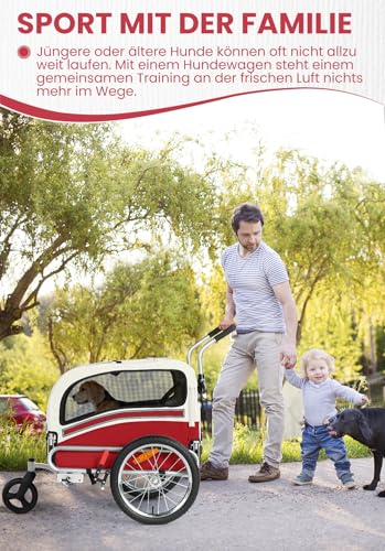 SEPNINE® Hundeanhänger für Fahrrad, 2 in 1 Fahrradanhänger für Hunde bis zu 30 kg, Haustier Transportwagen Anhänger für Jogger und Fahrrad mit Bremsen und Signalwimpel