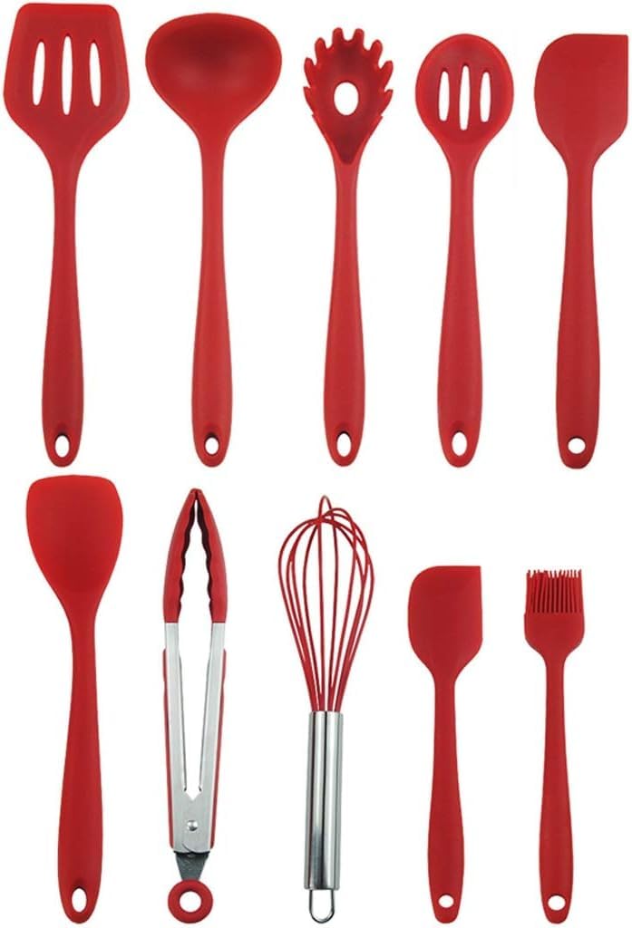 Kochutensilien, Chef Küchenutensilien 10-teiliges Kochutensilien-Set, antihaftbeschichtet, hitzebeständig, BPA-frei, Silikon, Edelstahlgriff, Kochutensilien, Schneebesen(Grün)