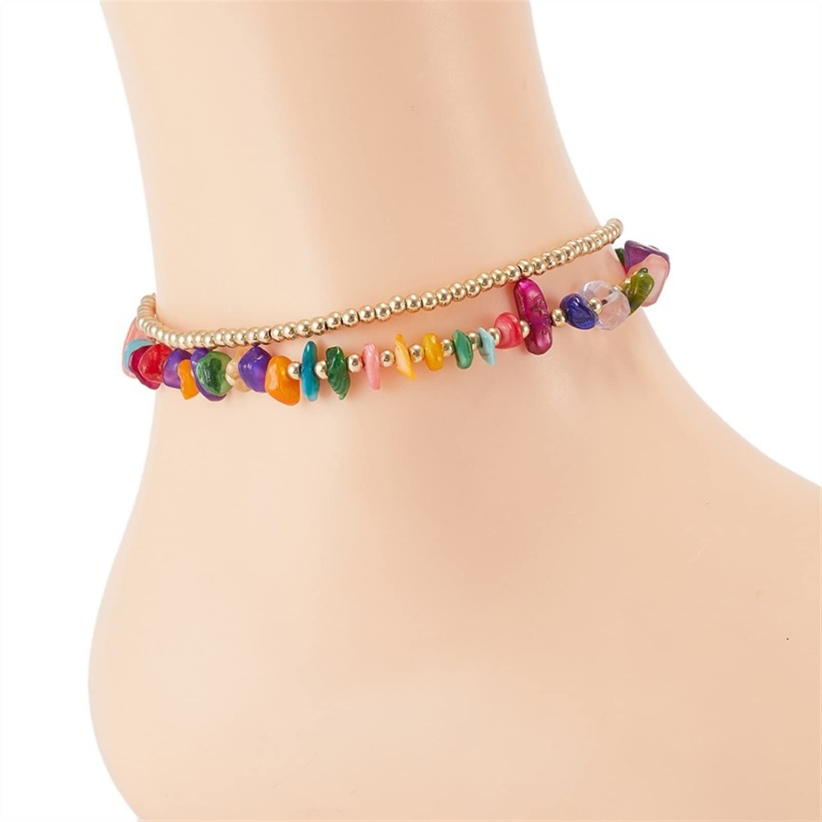 Cavigliere/Cavigliere Cavigliera con Perline Intrecciate a Doppio Strato, Bella Cavigliera Moda Beach Gala Wedding Style Jewelry（21-25CM） Cavigliere (Color : Gules)
