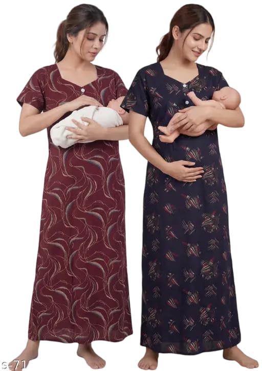 Padmavati Creation' Maternity Feeding Nighty with Front Zipper Soft Cotton Nursing Night Dress for Pregnancy & Breastfeeding CTN_NGT_FLO_CMB_24-image-46