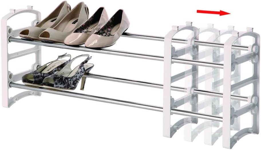 YBM Home 3-Tier Extendable Shoe Rack Storage Organizer with Separator,1208white