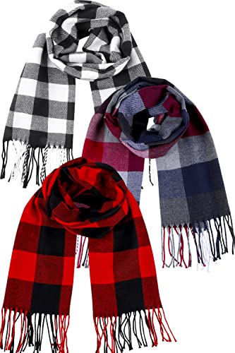 Apoway 3 Pieces Winter Scarf Warm Plaid Large Scarf Lattice Long Shawls and Wraps for Women and Men