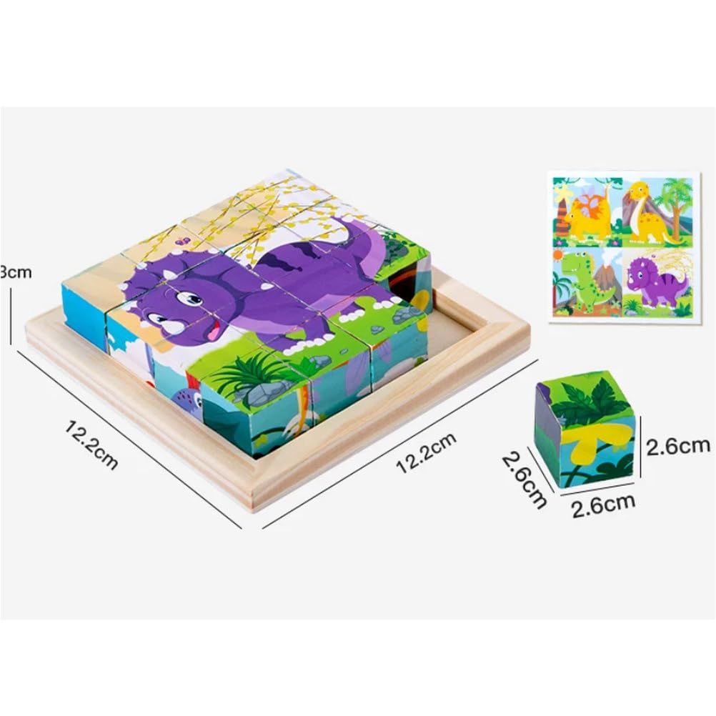 Montessori Holz 6-seitige Block-Puzzles | Frühlernspielzeug, Tier-Weltraum-Dino-Ozean-Themen-Zuordnungsspiel, Feinmotorik