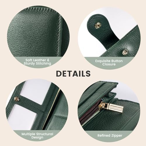 Professional RFID Blocking Wallet for Women - Genuine Leather Work Purse with Phone Pocket, Large Capacity Organizer for Credit Cards, ID, Cash & Office Essentials (Green)3