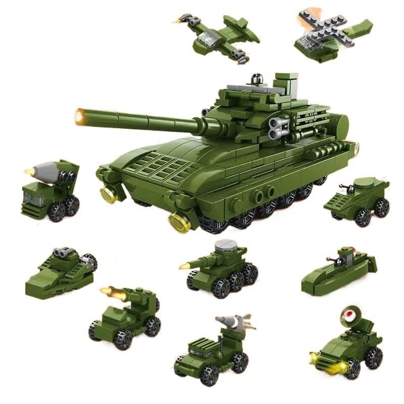 Image of Building Blocks Bricks Set, Build, Learn and Play, Construction, Educational Interactive Creative DIY Toy, Compatible with All Major Brands (10 in 1, World War Artillery Battle Tank, 315 Pcs)