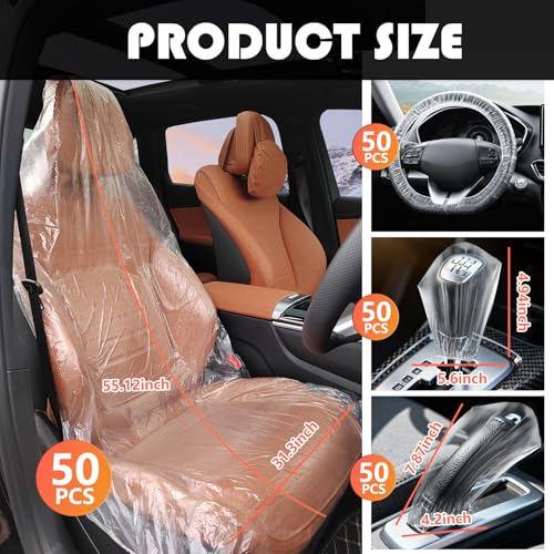 Image of 200PCS Disposable Car Seat Covers Kit,Plastic Seat Covers for Cars /Disposable Steering Wheel Cover /Handbrake & Gear Shift Cover for Dustproofing,Clear Car Seats Protector Kit