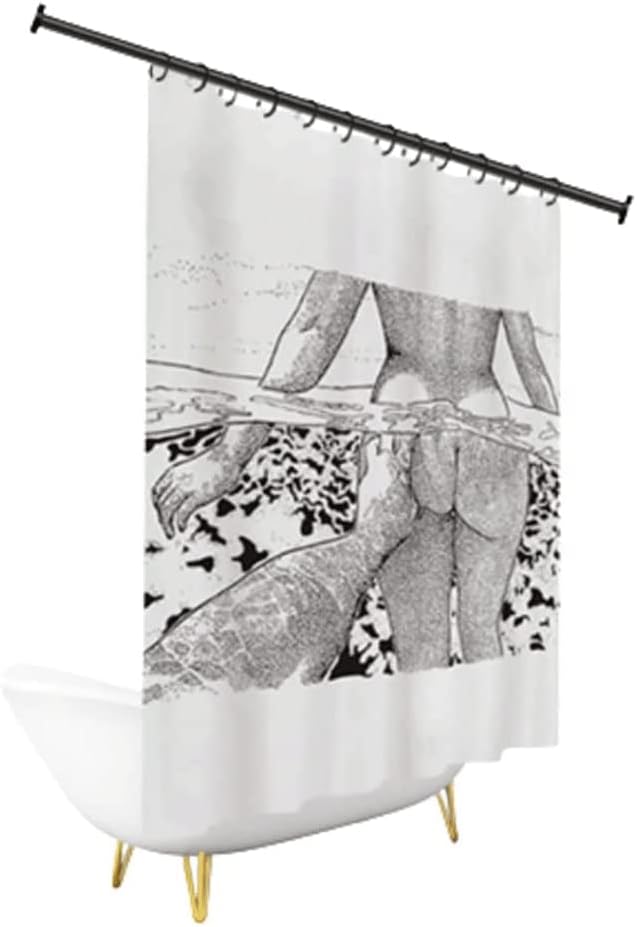 Best Shower Curtain Extra Long Shower Curtain with Hooks and Telescopic Rod Heavy Duty Fabric Shower Curtain Liner Tub Curtains Bathroom Curtains Bath Decor (B1 120x200cm)