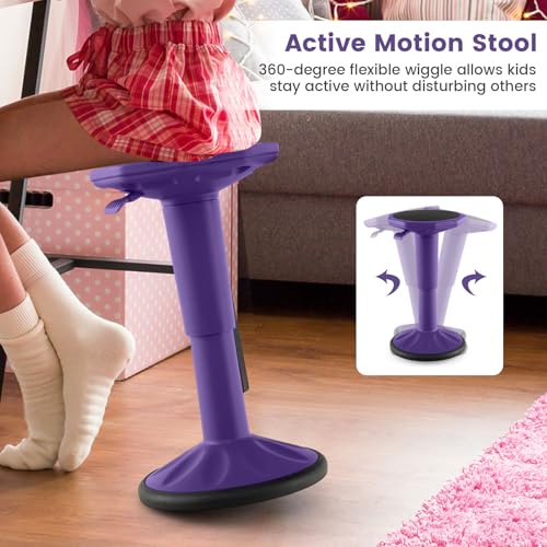 Image of S AFSTAR Ergonomic Wobble Stool, Kids Active Motion Stool w / 16 inch- 23.5 inch Adjustable Height, 245 LBS Weight Capacity, 360-Degree Wiggle Chairs Kids Wobble Chair for Classroom Preschool (Purple)