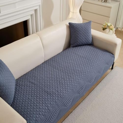 Image of HOMETHREADS Premium Cotton Sofa Cover Mat with PVC Backing for Non-Slip Comfort (Blue, 3 Seater | 70x180cm)