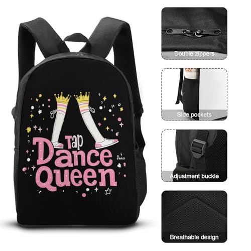 Tap Dance Queen Large Travel Backpacks Carry on Backpack Weekender Bag with 2 Storage Pockets for Men And Women3